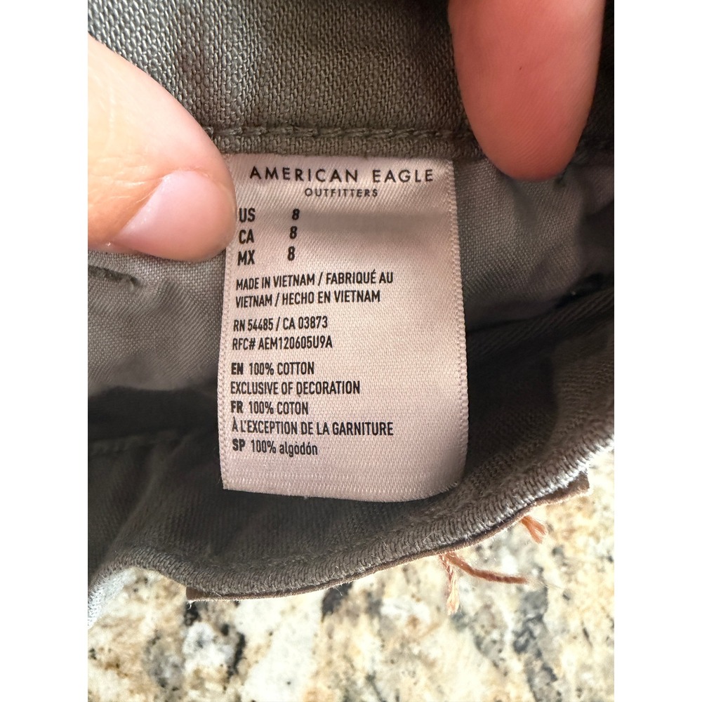 American Eagle Distressed High Waisted Shorts Olive Green Cotton Size 8 - Picture 3 of 6